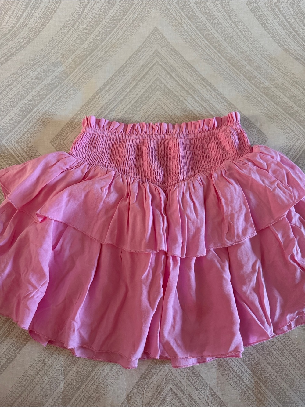 Katie J NYC Girls XL Soft Pink Tiered Ruffle Skirt Smocked Waist Mini Skirt